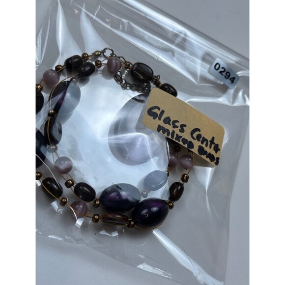 Purple & Brown Beaded Necklace With Large Glass Center Pendant - Picture 6 of 6